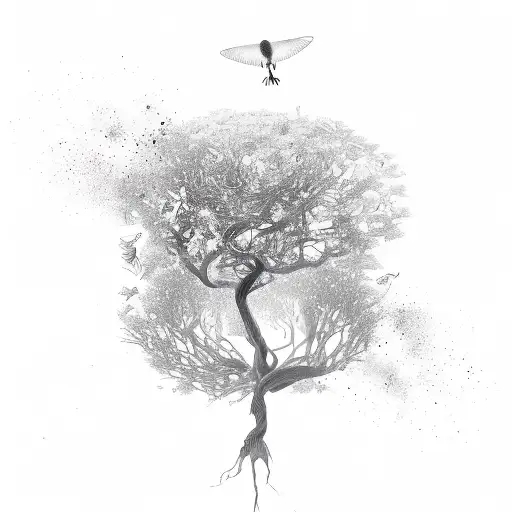 Tree Of Life With Flying Birds