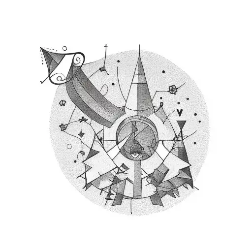 A Minimalist Tattoo Design Of A Group Of Friends Under A Starry Night Sky