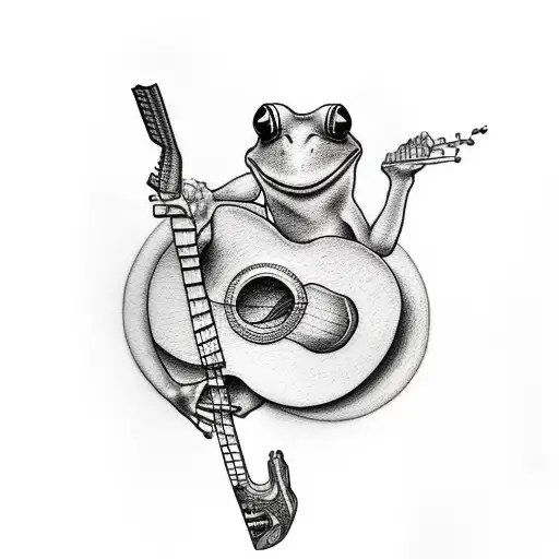 A Rock Music Themed Tattoo With A Frog Playing An Electric Guitar