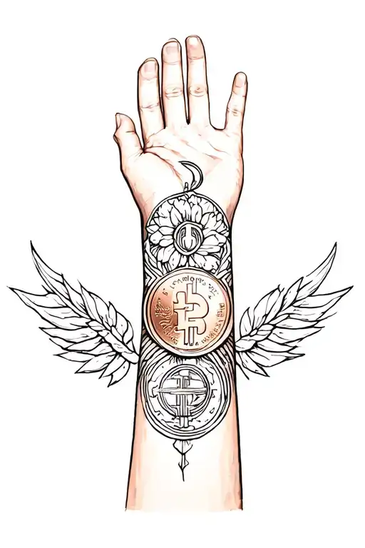 A Forearm Tattoo That Has A Cute Design With One Cent And Strength Under It