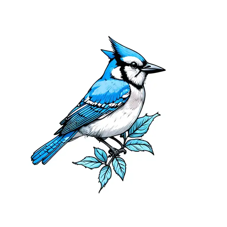 Blue Jay Bird On Stem Of Black Rose