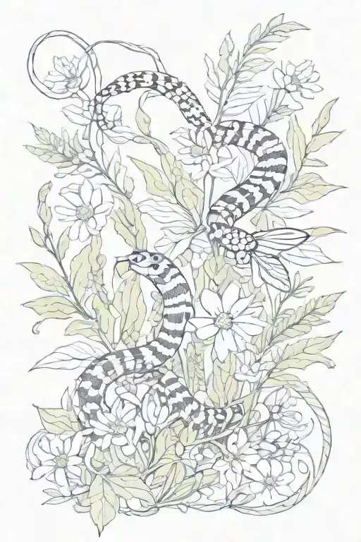 Snake Fern Leaves Daisies Bee Snakes