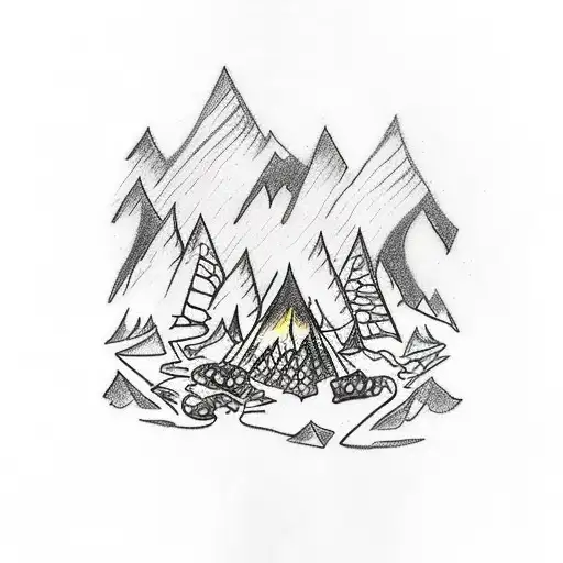 A Cave Art Inspired Tattoo Depicting A Community Gathering Around A Fire