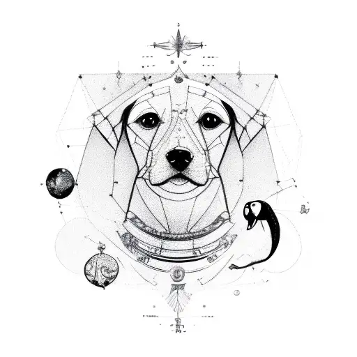 A Sketchy Design Of Constellations Forming The Shape Of A Dog And Parrot