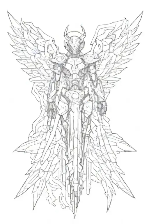 1 Decaying Angel Wing And 1 Mecha Wing With Excalibur In The Middle