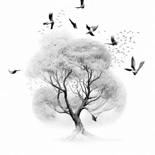 Tree Of Life With Flying Birds