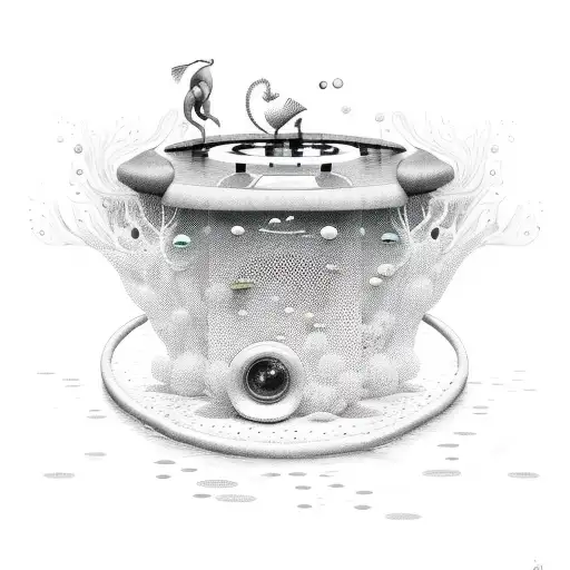 A Surreal Underwater Scene With A Dj Booth And Deephouse Music Notes Floating In The Water