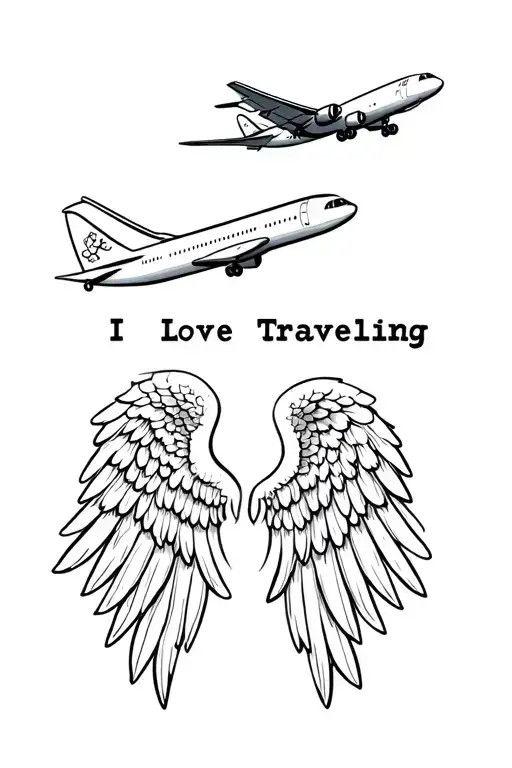 Two Angel Wings And One Aeroplane Flying As The Symbol Of Showing I Love Travelling