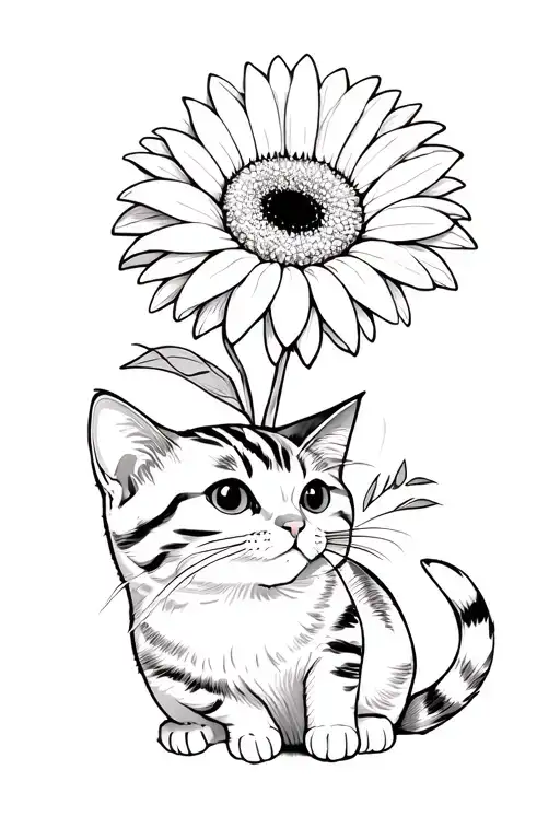 Gerbera Flower And A Cat Playing
