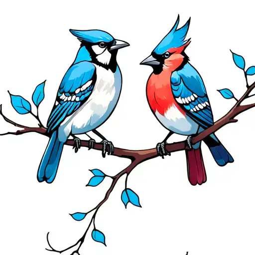 Blue Jay And Cardinal On A Branch