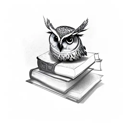 An Owl Perched On A Stack Of Books With A Historical Figure's Portrait In The Background