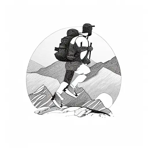 A Silhouette Of A Person Hiking Up A Mountain At Sunset