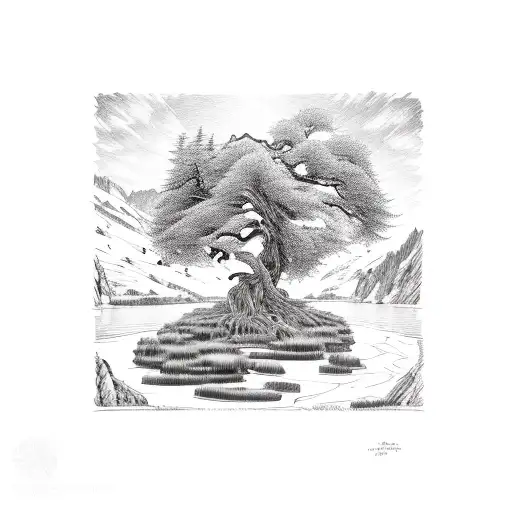 River Willow Tree And Canyon