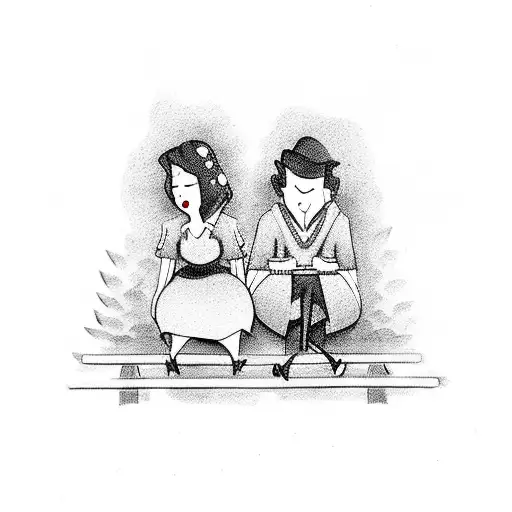 Cartoon Vampire Couple Sitting On A Bench