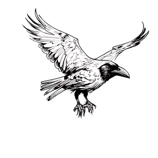 Small Black Raven Flying Facing Forward