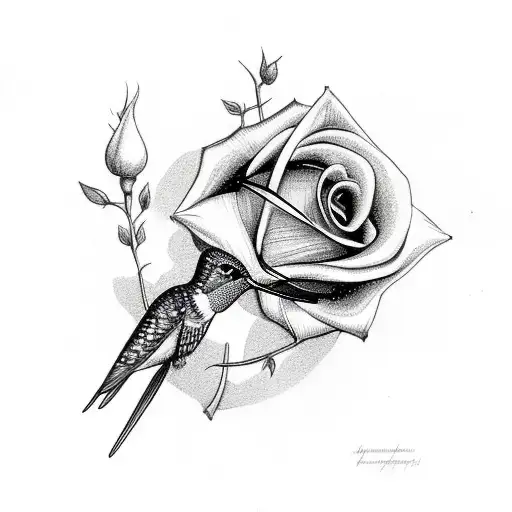 Hummingbird With A Rose
