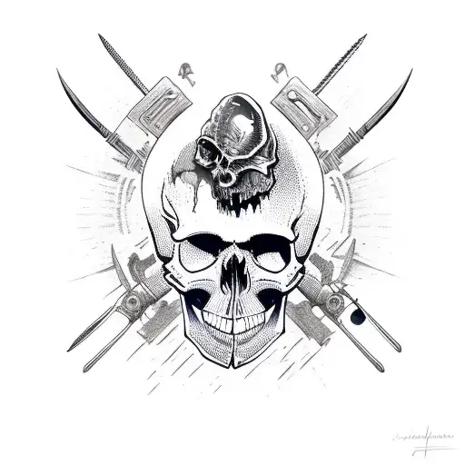 A Skull Made Up Of Various Weapons And Tools With 'Killer' Engraved On The Forehead