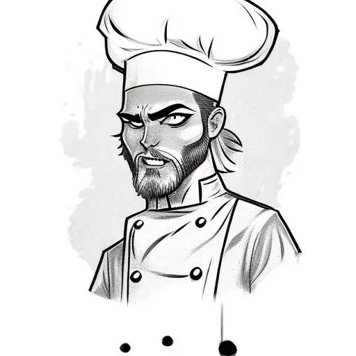 A Sketch Style Tattoo Of A Comic Book Character Dressed As A Chef