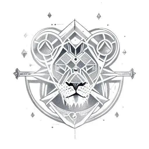 A Tattoo Design Combining Telecommunications Symbols With A Lion And Sword Motif