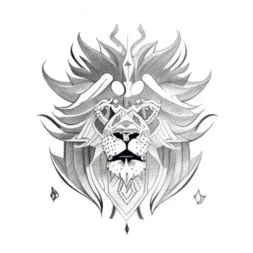 A Traditional Style Tattoo Of A Lion Dragon Composing Music