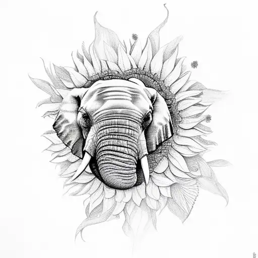 Elephant Face Soundounder With Sunflowers And Rosess