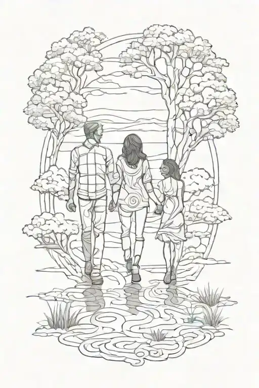 Father Mother Son Daughter Shadow Walking