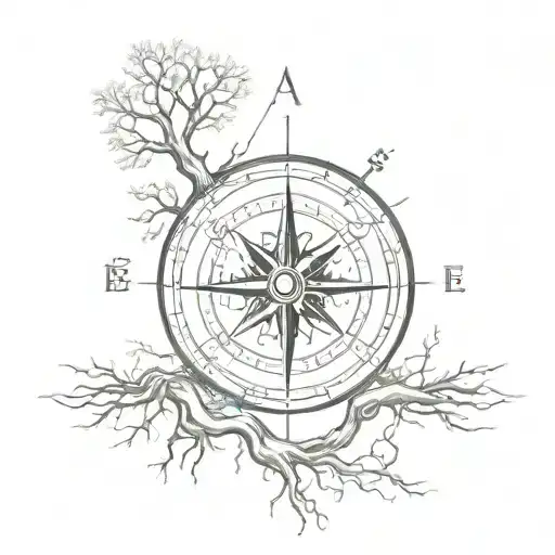 Compass And Tree Of Life Intertwined With Roots As Compass Points