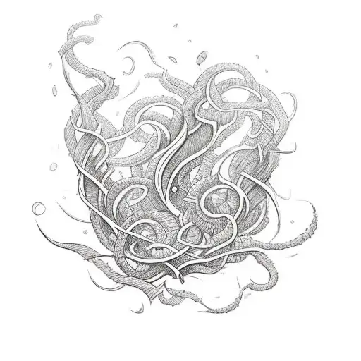 A Tattoo Of A Sword Wrapped In Vines With Ocean Waves Crashing Around It