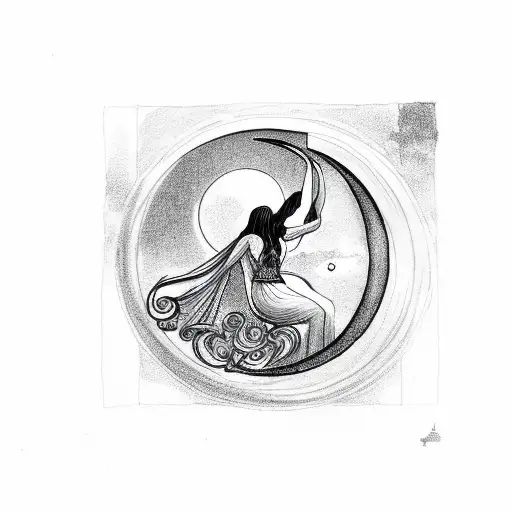 Greek Goddess Of Night With A Crescent Moon