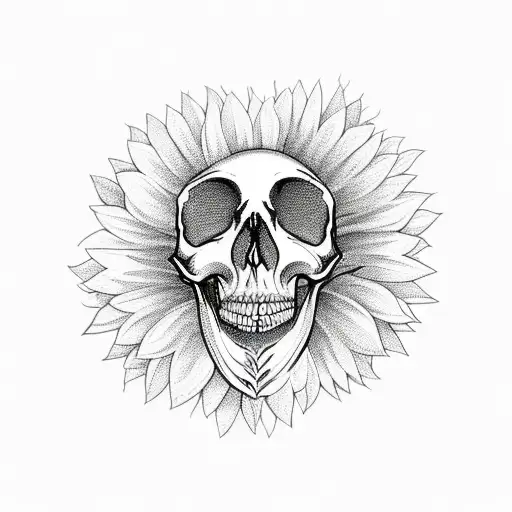 A Field Of Daisies And Sunflowers Forming A Skull Shape
