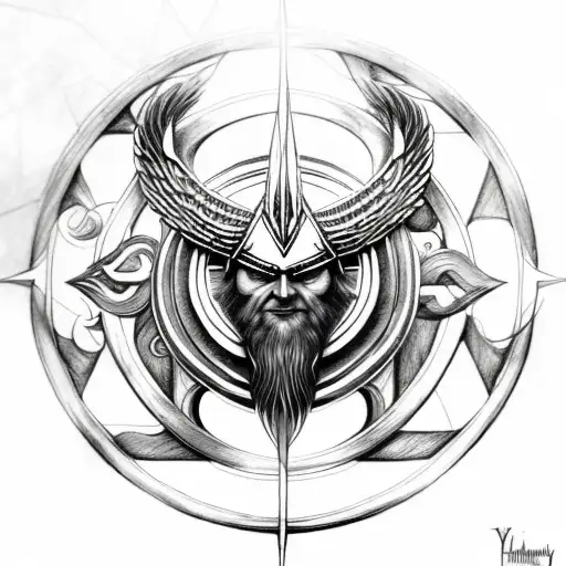 Nordic Symbol Odin With Valkeryie Wings