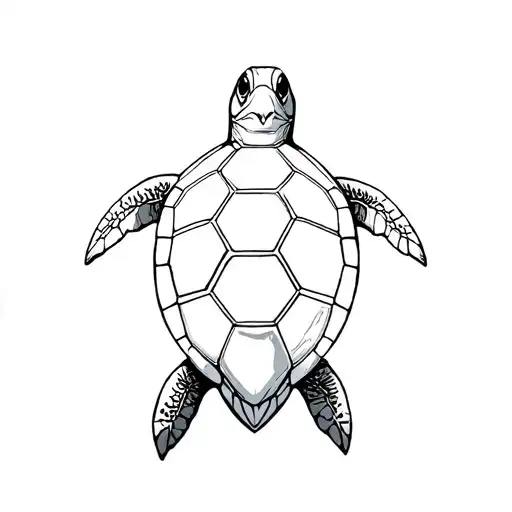 Sketch A Sea Turtle On Top View In Style Geometric Sketch
