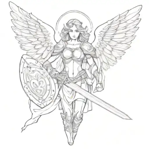 An Angel With A Sword And Shield
