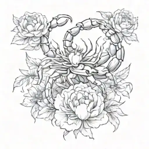 Scorpion With Marigold Flowers Intertwined