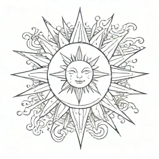 Fine Line Sun Tattoo With Rays That Flow