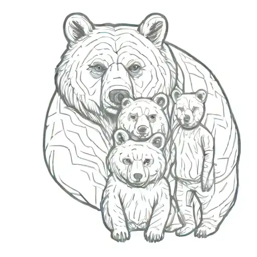 Father Mother And Child Bear In Comic Style