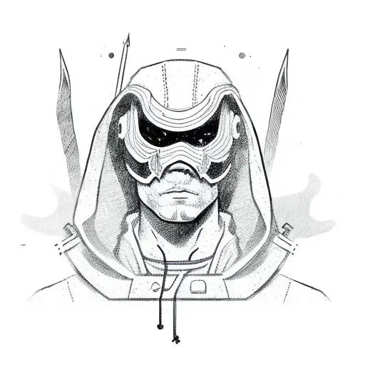 Archer With Mask And Hood Stand In Dinamic Pose