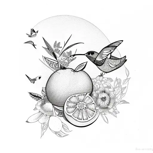 Bunny And Hummingbird And Butterfly With Oranges