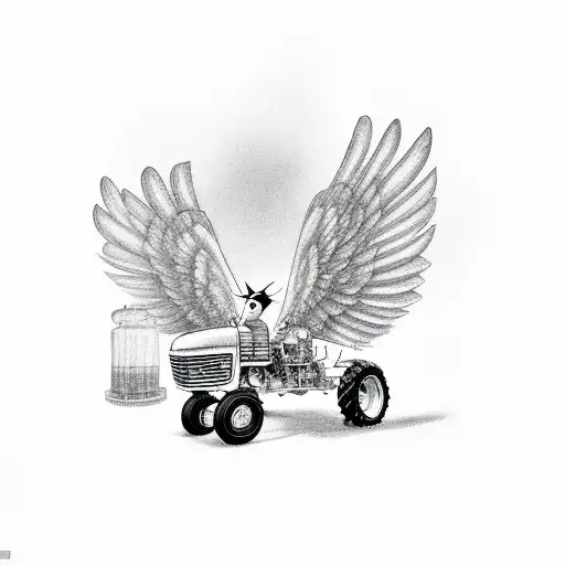 A Bird On Top Of A Tractor With Wings On Tractor