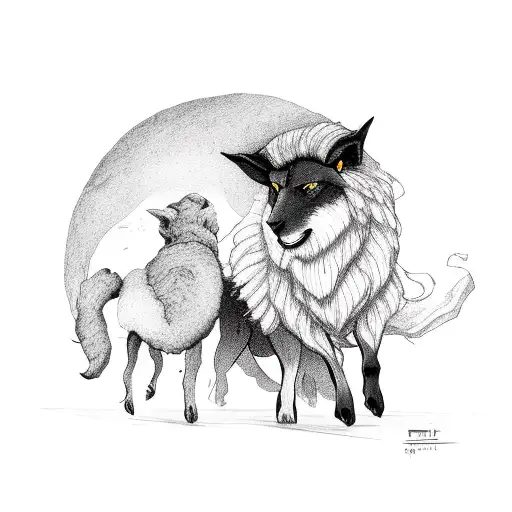 A Black Sheep Beating A Wolf By Holding It Under His Arm
