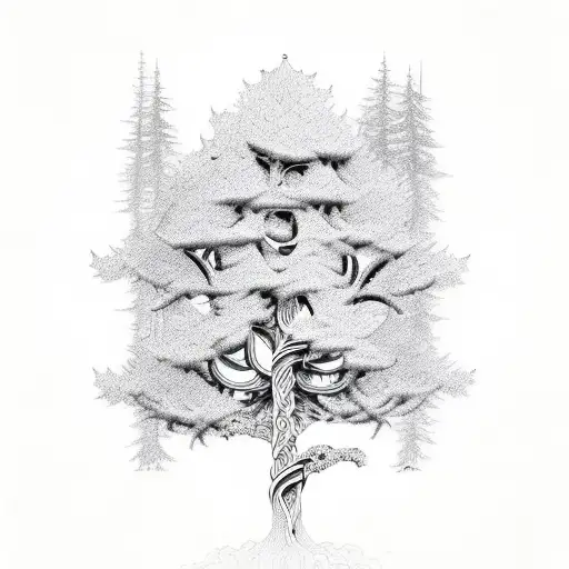 Karma Endless Knot With Hemlock Tree In The Background