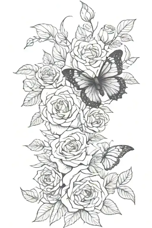 Black Butterfly Sleeve With Flowers Roses Intertwined