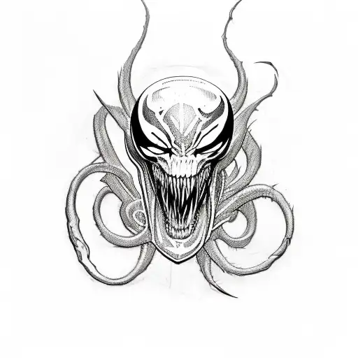 A Sketch Style Tattoo Of A Music Sheet With Venom's Logo Incorporated Into The Design