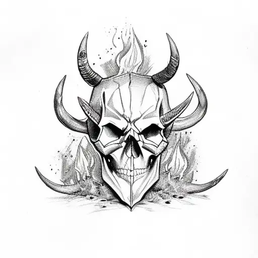 Skull With Horns And Fire Eyes
