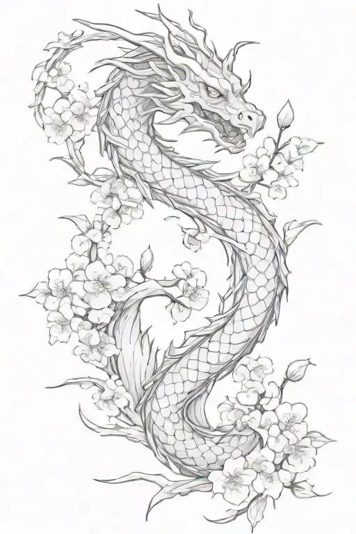 Dragon Wrapped In Cherry Blossoms
