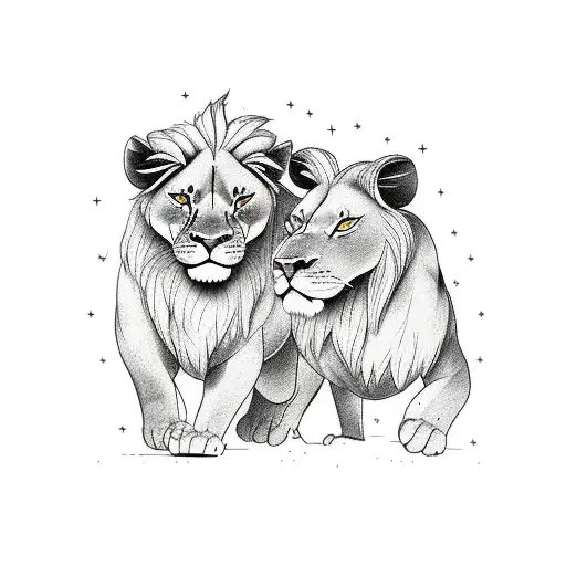 A Minimalist Tattoo Of A Lion And Lamb Working Out Together In A Gym Setting