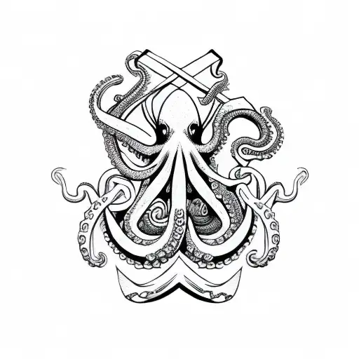 Jiujitsu Belt Around An Anchor With Octopus