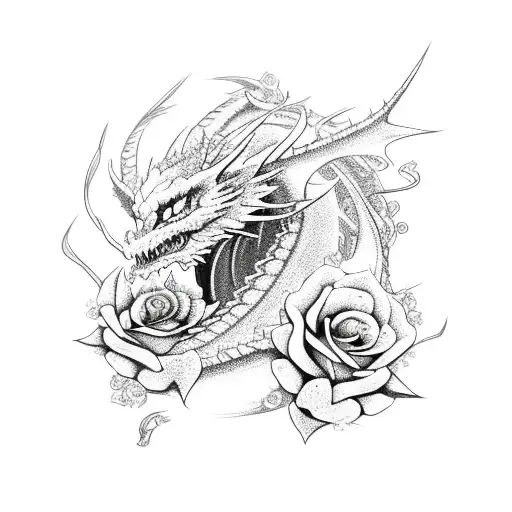 Ice Dragon With Roses