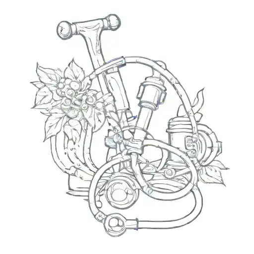 A Sketch Style Tattoo Of A Veterinary Stethoscope Intertwined With A Vine Of Energy Drink Cans