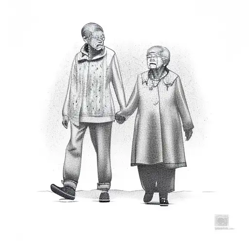Grandmother With His Grandson Walking And Holding Hands